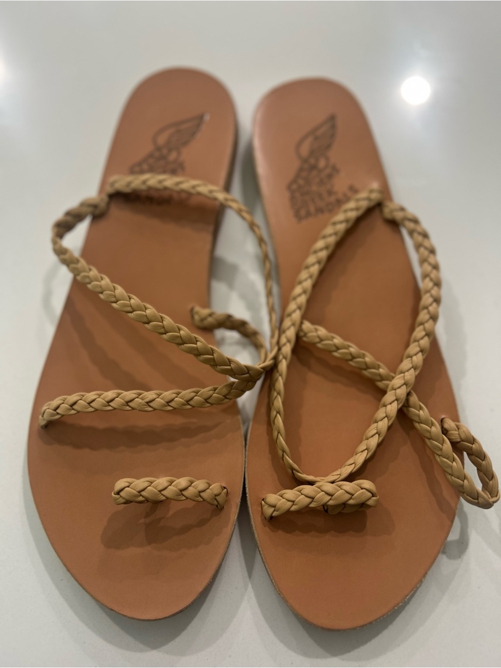 Ancient Greek Sandals Braided Tan Leather Slide Sandals